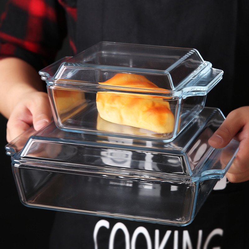 Jinya Heat-Resistant Tempered Glass Baking Dish, Steamed Fish Plate with Lid, Baked Rice Plate, Household Dish Plate, Microwave Heating Tableware