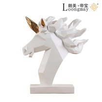 Modern light luxury model room Minimalist soft decoration crafts ornaments horse head station crane unicorn white resin sculpture