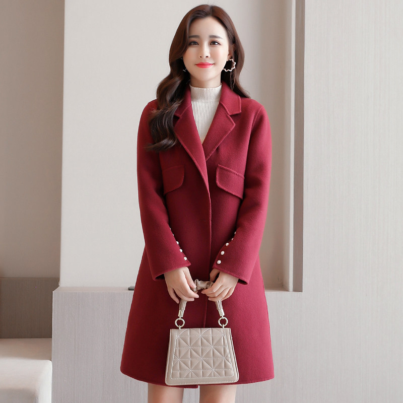 Double-faced cashmere coat women's long 2020 new temperament a buckle high waist to show 100% thin woolen coat