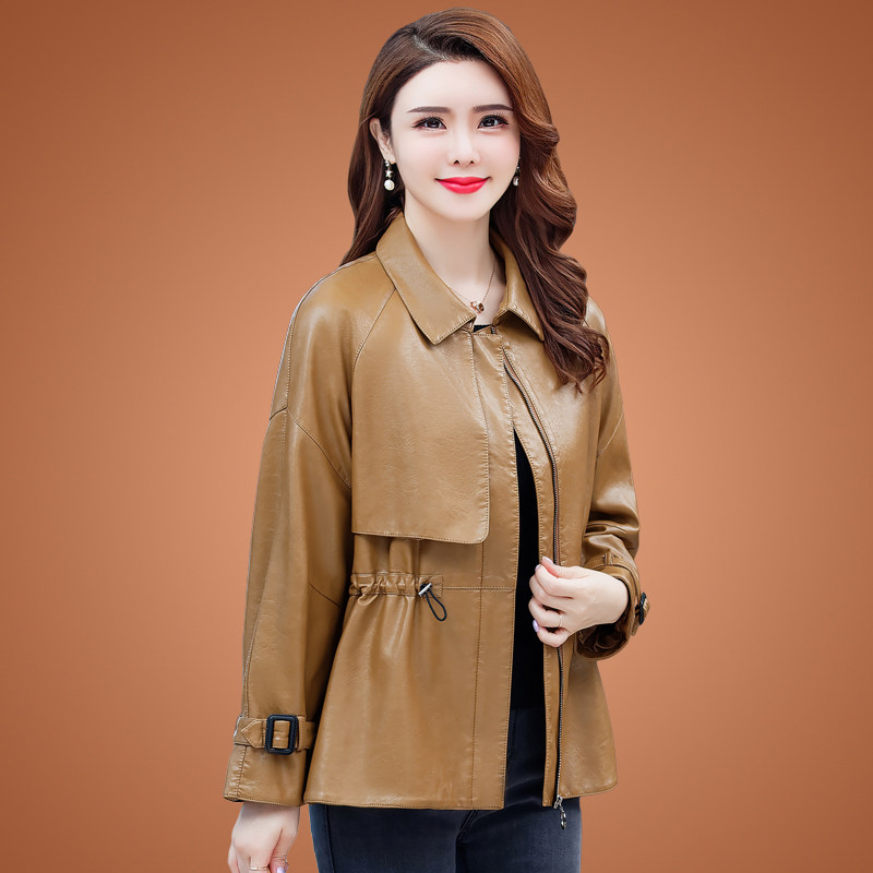 Short leather leather female 2021 new sheepskin short large size was thin spring leather jacket small jacket female