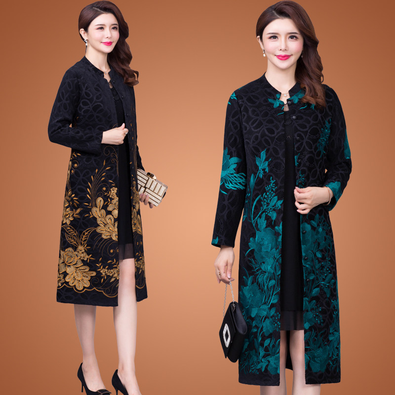 Spring and autumn clothes 2022 new wind clothes women with long version of lace embroidered ethnic wind large size and mother clothing thin single coat