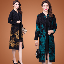 Spring and autumn 2021 new windbreaker womens medium and long lace embroidery ethnic wind large size mom thin single coat