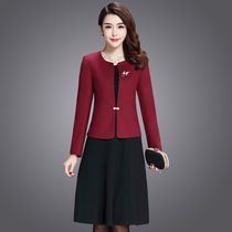 Two-piece dress female mid-length 2021 spring and Autumn wedding mother outfit temperament wool suit party dress skirt
