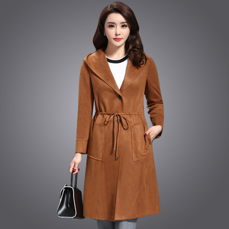 Clear Barn Special Price Windsuit Woman Mid Spring Autumn Korean version Large size dress Skinder dress Skinder lace with cap windcoat jacket