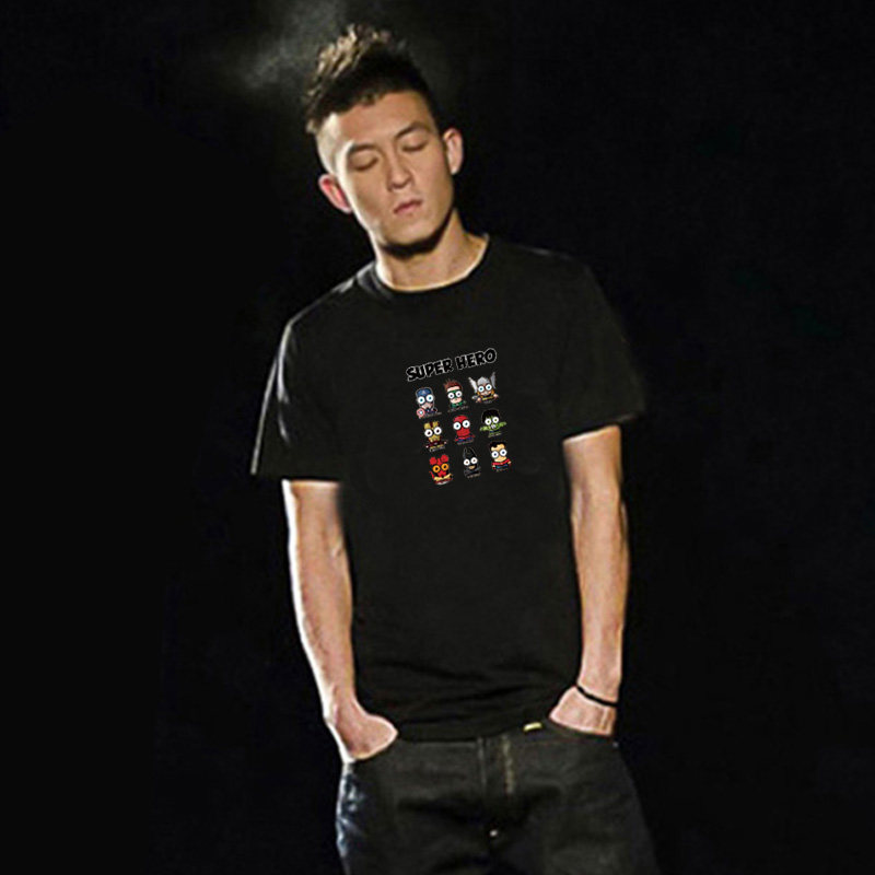 Cartoon pattern short sleeve T-shirt male summer pure cotton round collar black tide sign up code half sleeve student mistress