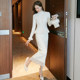 White knitted dress autumn and winter 2021 new women's fashion long section over the knee temperament sweater suit skirt two-piece set