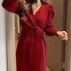 Christmas red sweater dress knitted inner dress female autumn and winter zodiac year festive temperament French retro dress