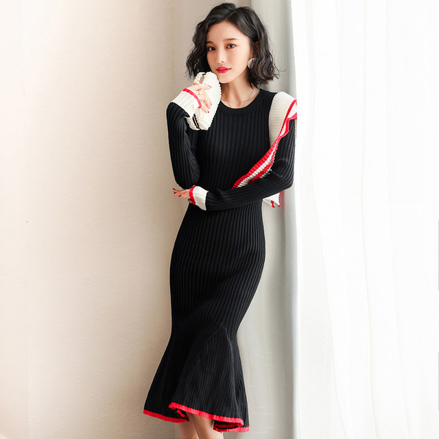 Mid-length sweater women's autumn and winter 2022 new loose outerwear lazy style pullover knitted fishtail skirt western style