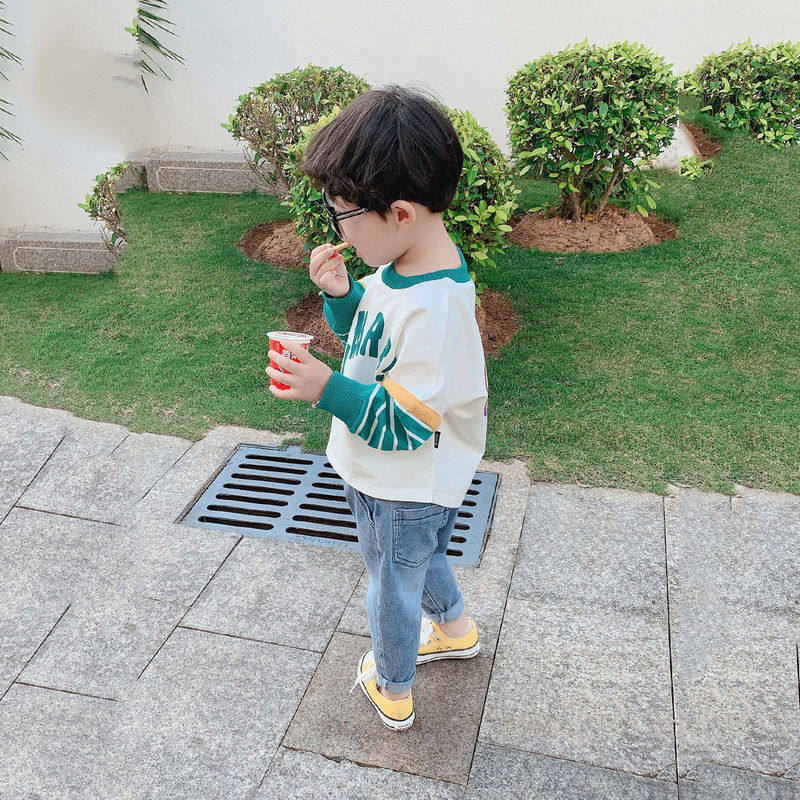 Children's Spring Clothing Trendy Boys Dinosaur Sweater Children's Spring Clothing Boys Baby Children's Spring and Autumn Thin Baby Shirts Trendy Children