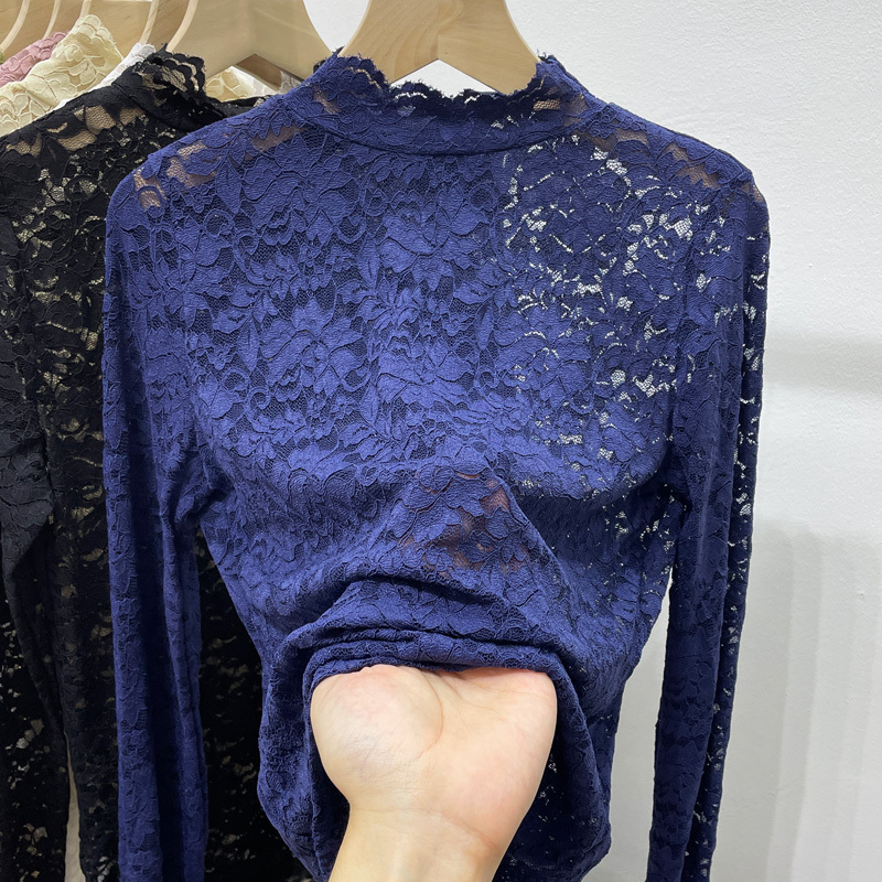 2021 Autumn New Half-Turtleneck Mesh Lace Base Shirt for Women, Long Sleeve, Slightly See-Through, Stylish and Sexy Inner Layer T-Shirt 2021 Autumn New Half-Turtleneck Mesh Lace Base Shirt for Women, Long Sleeve, Slightly See-Through, Stylish and Sexy Inner Layer T-Shirt