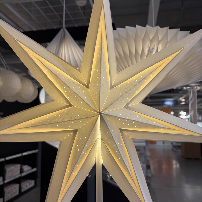 Ikea Ikea Sijila Star-Shaped Lampshade Paper Decorative Lampshade White and Red with Dots on the Edges for a Festive Atmosphere Ikea Ikea Sijila Star-Shaped Lampshade Paper Decorative Lampshade White and Red with Dots on the Edges for a Festive Atmosphere