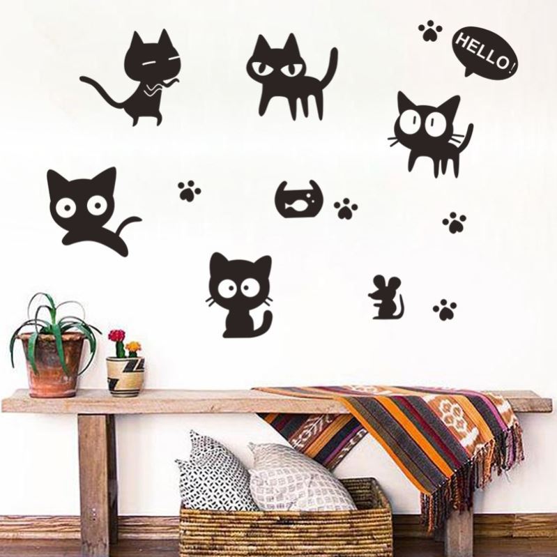 Wall hole decoration sticker flower painting kindergarten classroom self-adhesive removable powder room kitchen refrigerator cute cat