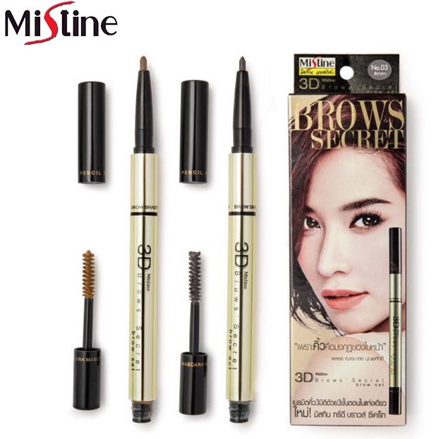 Bút chì kẻ lông mày Thái Lan Mistine đích thực 3d không thấm nước ba trong một bột kẻ lông mày dạng kem kéo dài không nở bút kẻ chân mày
