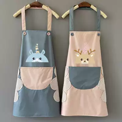 Apron female fashion home kitchen waterproof and oil-proof cute Japanese Korean cooking waist overalls anti-sewage skirt