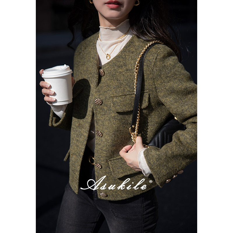 (Roman style) Xie Xiaoyan floral yarn woolen high-grade thickened small fragrant woolen coat women's winter