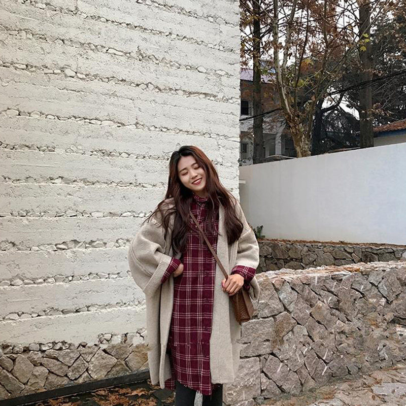 Online Red Pregnant Women Autumn Clothing 2022 Fashion style blouses Superior Sensory Plaid Shirt Dress Large Size Dress Code Foreign Dress
