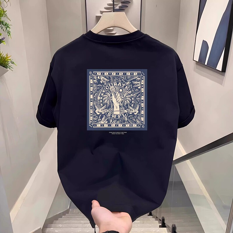 Kuraishi Kazuki Trendy Brand Retro Printed Short-Sleeved T-Shirt Summer Men's American Casual Loose Round Neck Couple Style Top