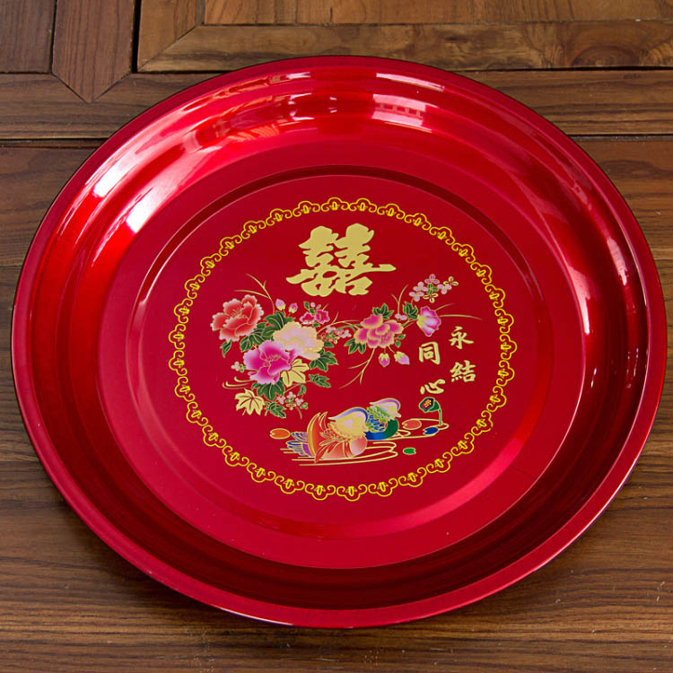 Wedding Wedding Supplies Wedding Dowry Mandarin Duck double Hebridal basin into tea tray Fruit melon Red Festive Wedding Candy Tray