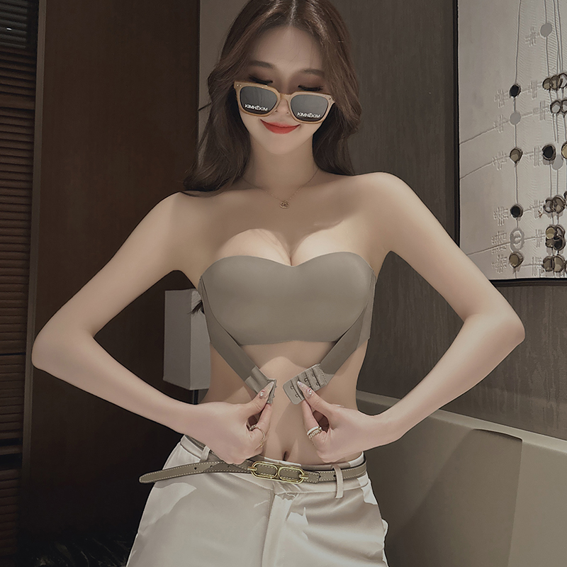 No shoulder strap lingerie female small breasts polygnac with large non-slip beauty back invisible bra obliteraturewear harness dresses exclusive-Taobao
