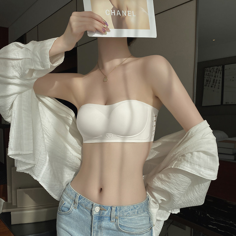 No shoulder strap lingerie female small breasts coaling to display large no steel ring to receive the new white wrapped bra bra hood-Taobao