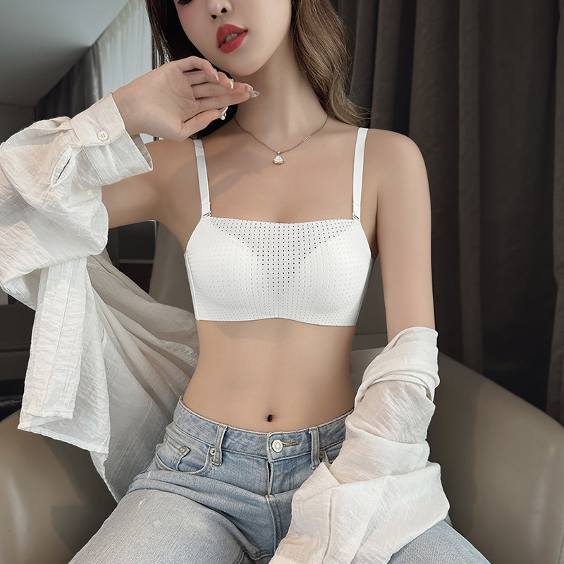 No-scratched underwear female small breasts gather without steel ring upper to anti-drooping summer white obliterator anti-walking light bra suit-Taobao