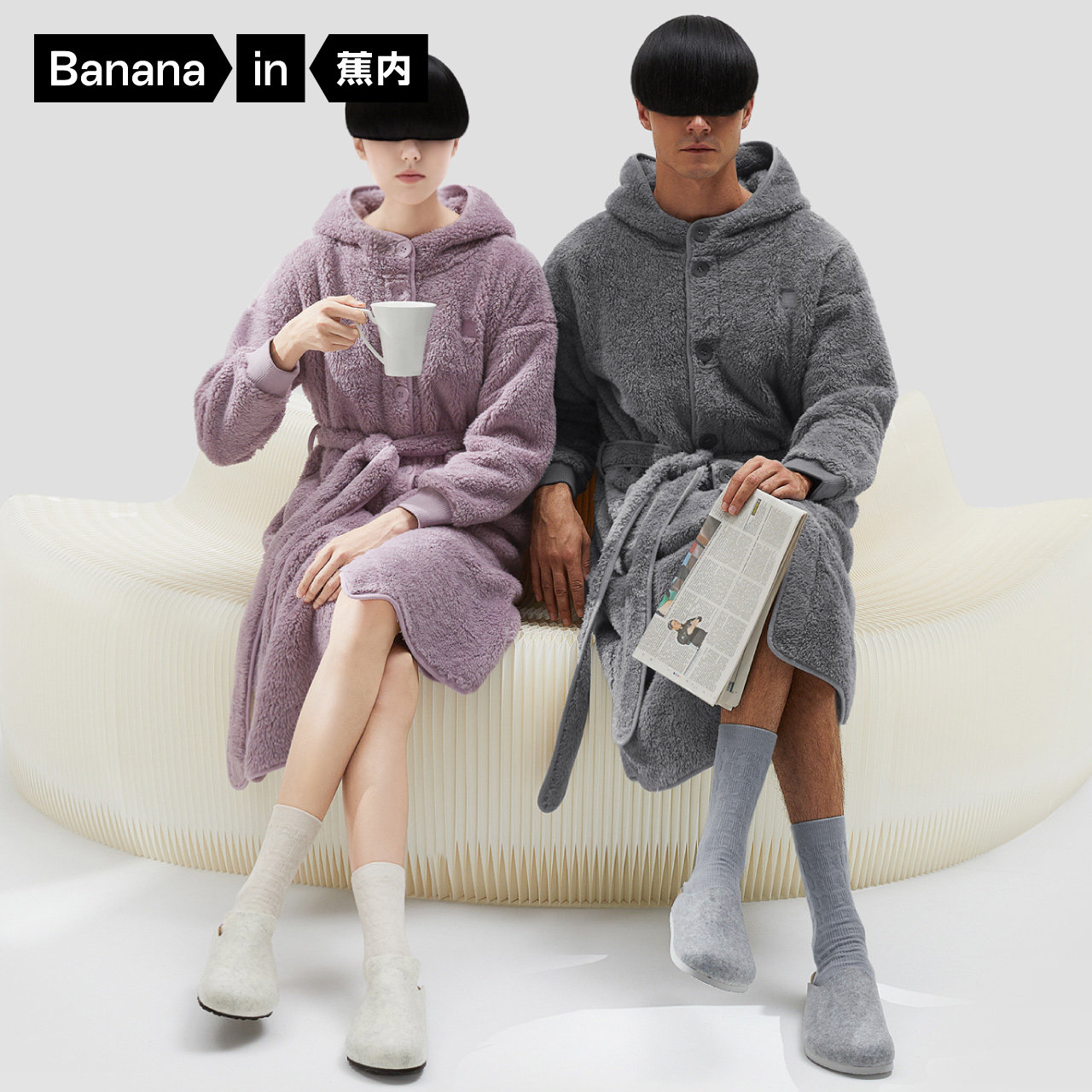 Banana hooded robes couple coral velvet pajamas men 501p autumn and winter home wear gowns women winter long bathrobe thick