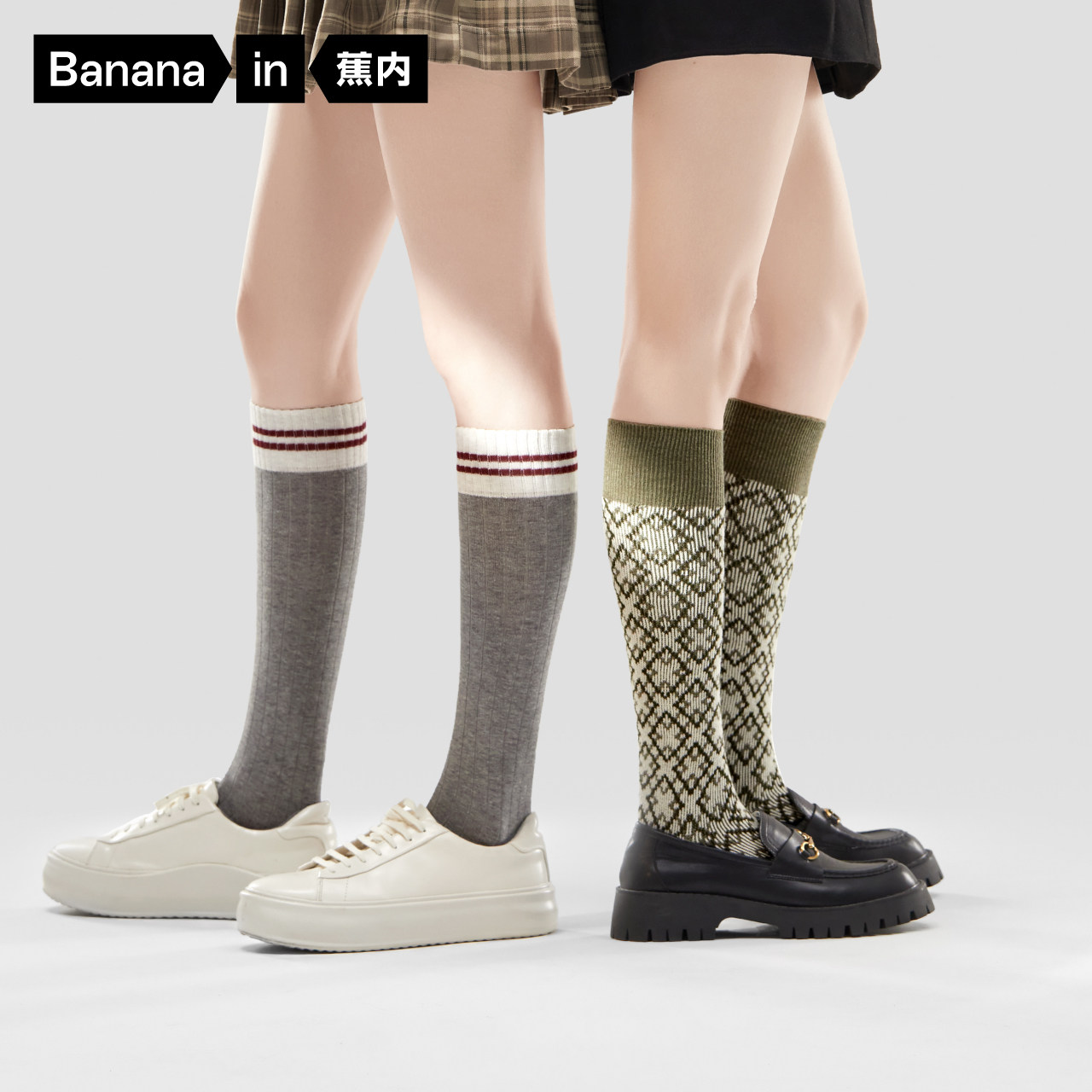 (RMB69  optional 2 double) Banana Inside 521C calf socks Socks Girl Tide College Wind stockings Pressure Lean Jk Socks Autumn-Taobao
