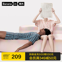 (Zhou Dongyu same model) Banana 5 series couple stripes short sleeve Ice Silk Home clothing set silk pajamas autumn