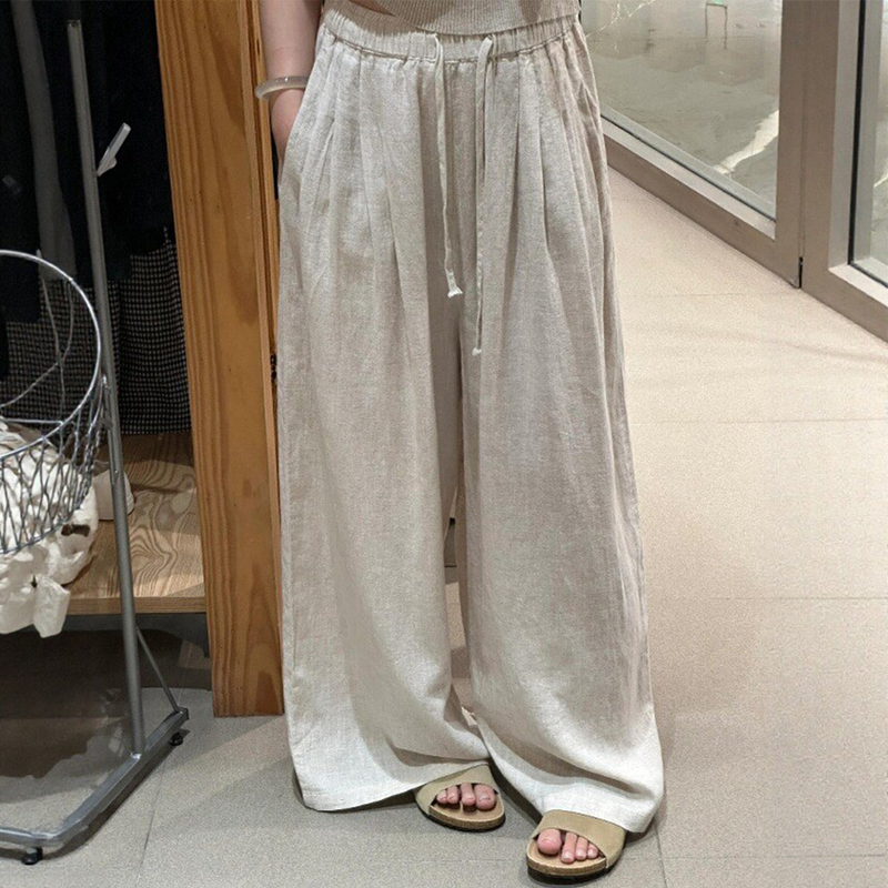 Japanese-Style Summer Thin Linen Pants for Plus-Size Women, Slimming, Very Flattering Wide-Leg Pants with a Relaxed and Drapey Feel Japanese-Style Summer Thin Linen Pants for Plus-Size Women, Slimming, Very Flattering Wide-Leg Pants with a Relaxed and Drapey Feel