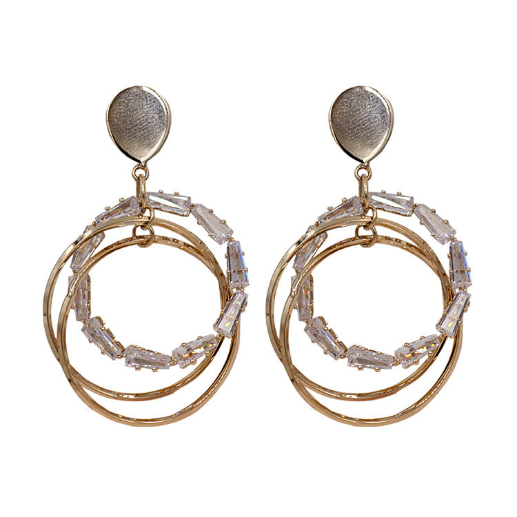 Earrings women's circle temperament sterling silver silver needle Korean net red elegant multi-layer bead ring personality exquisite ear needle