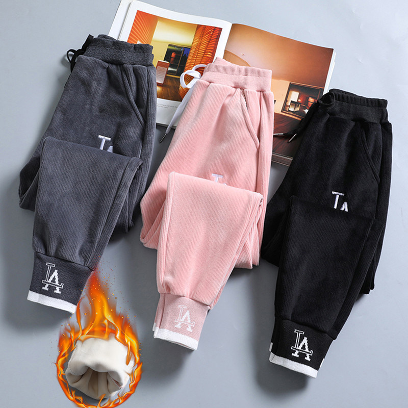 South Korea 2022 new style plus velvet thickening girls' pants Western style sports pants children's gold velvet autumn and winter casual pants