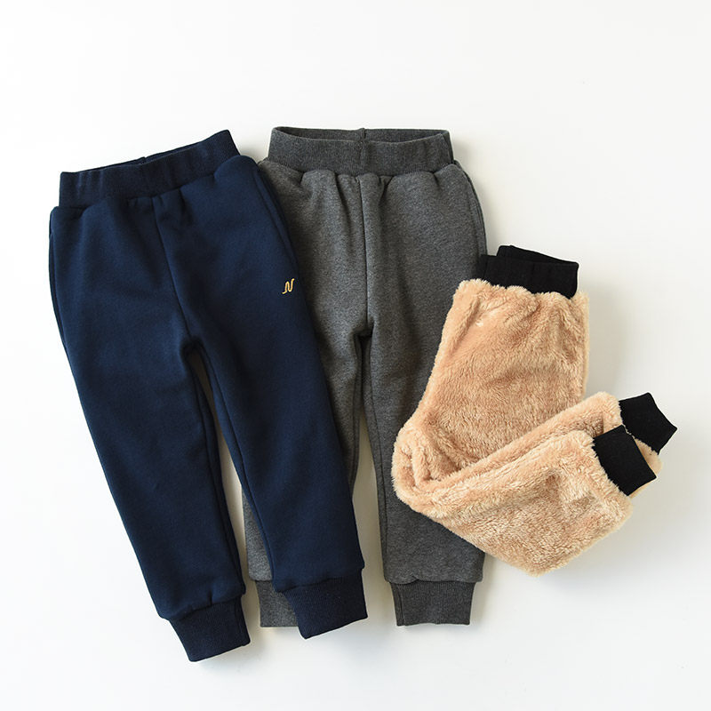 Korea autumn and winter children plus thickening sports lamb suede warm trousers for boys and girls to receive pants