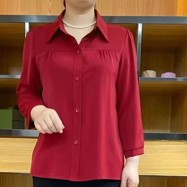 Spring and Summer New Women's Nine-Quarter Sleeve Shirts, Casual Middle-Aged and Elderly Mother's Shirts, Loose-Fitting Tops for Middle-Aged Women