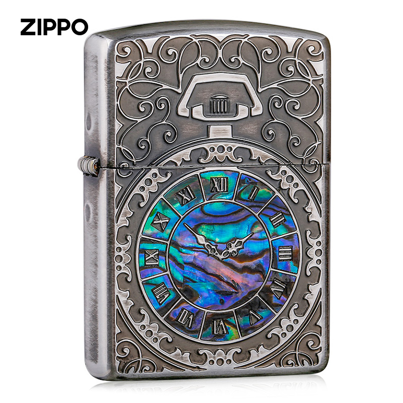 American Original Zippo Armor Lighter Retro Drawing Color Bay Inlaid With Watch Official Genuine