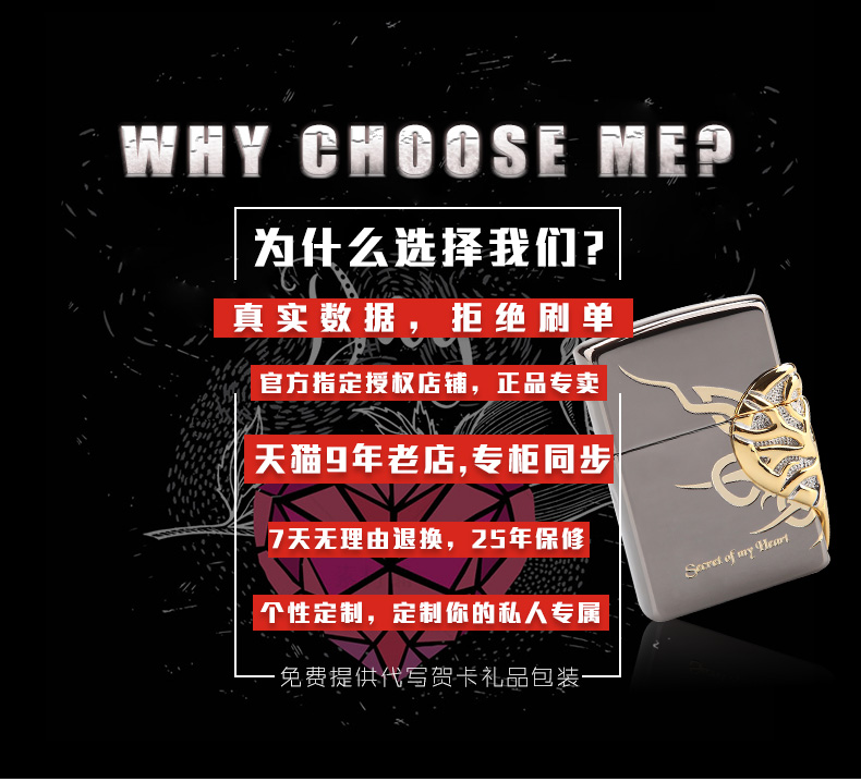 美国原机进口 Zippo 黑冰秘密 金色红钻三面心愿 16孔防风打火机 图2