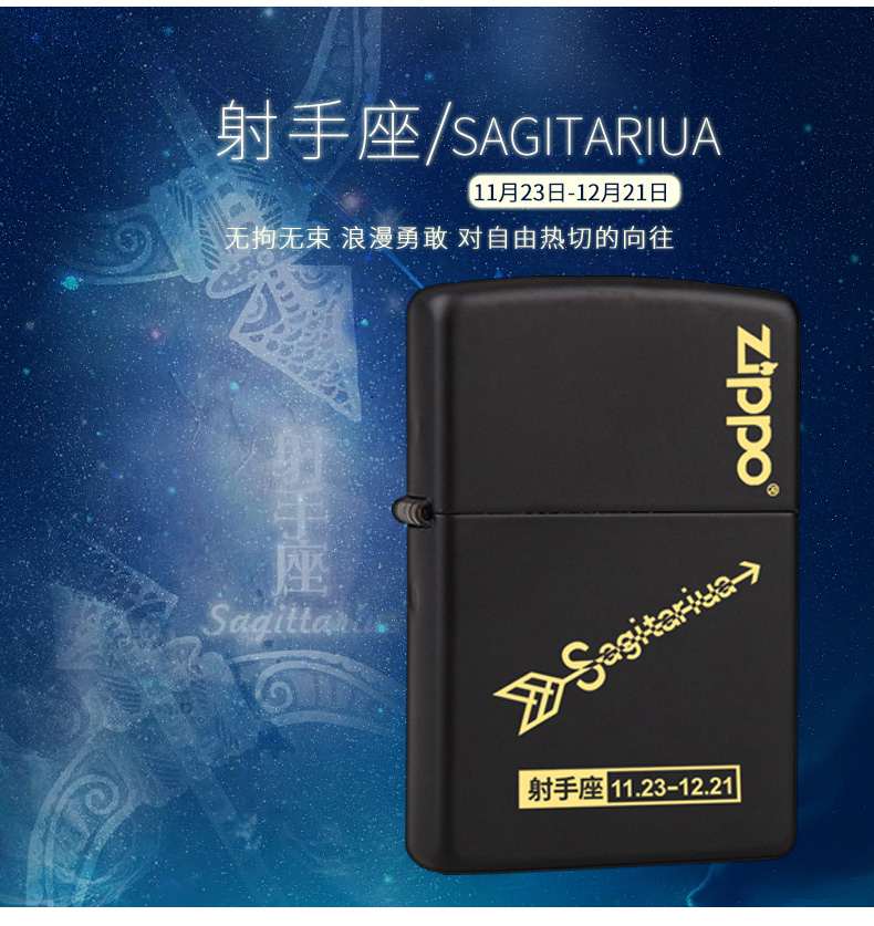 美国原机进口 Zippo 218黑哑漆英文12星座系列 16孔防风打火机 图10