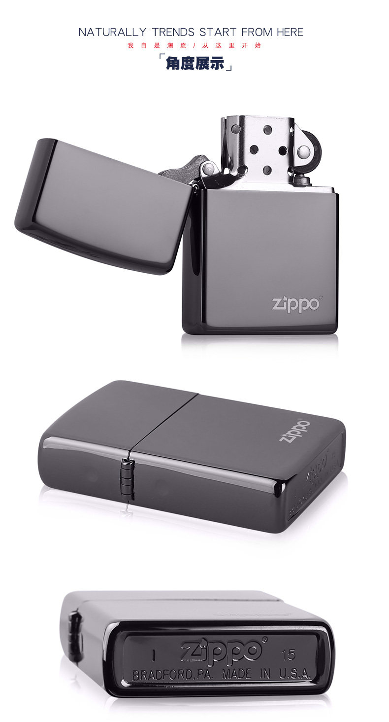 美国原机进口 Zippo 黑炫冰Logo 16孔防风磨砂打火机 图8