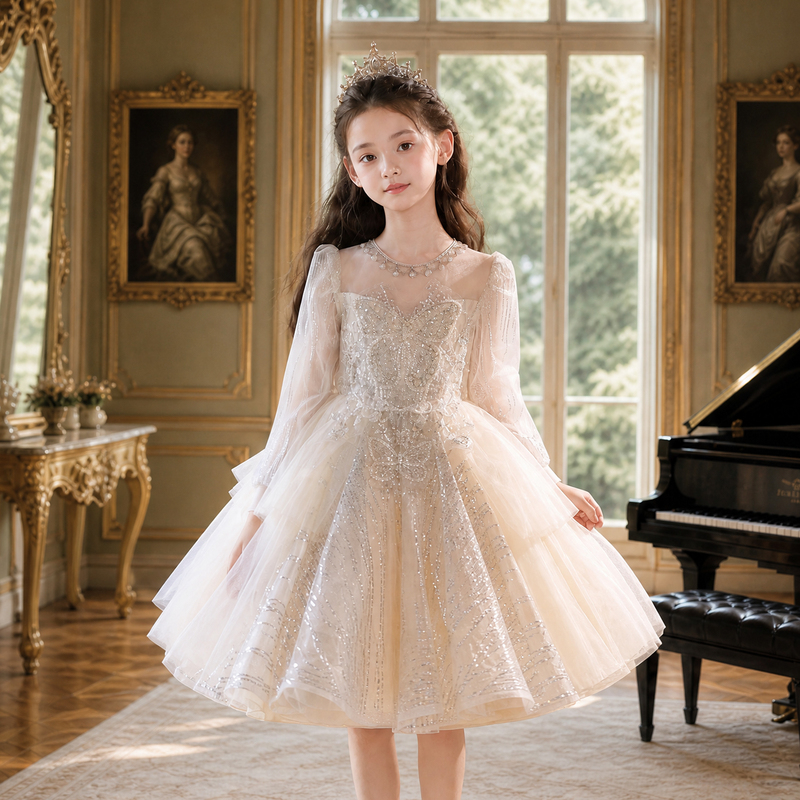 Girls' Host Evening Dress, High-End Light Luxury Niche Birthday Princess Dress, Children's Piano Performance Stunning Costume Girls' Host Evening Dress, High-End Light Luxury Niche Birthday Princess Dress, Children's Piano Performance Stunning Costume