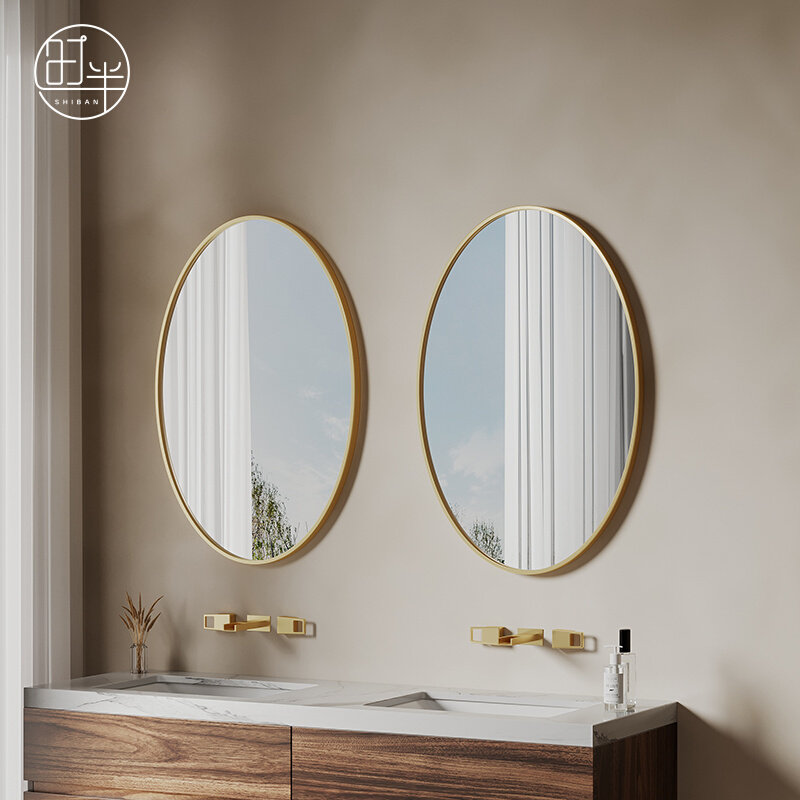 Nordic Oval Bathroom Mirror Wall Mounted With Frame Toilet Mirror Powder Room Mirror Washbasin Beauty Salon Makeup Mirror