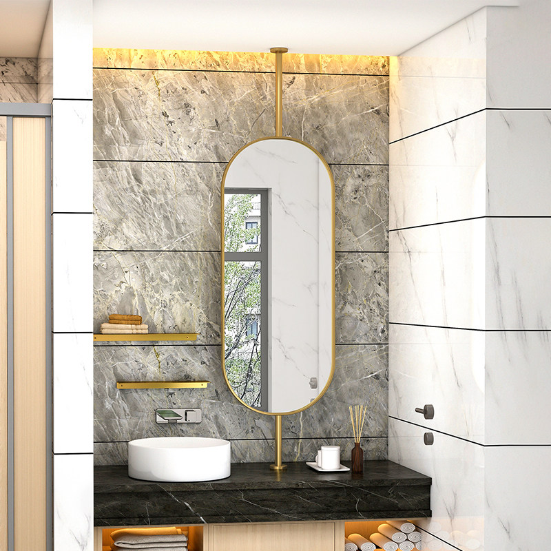 Toilet boom mirror long oval luminous bathroom mirror hotel room homestay with lamp wash stand mirror back painting
