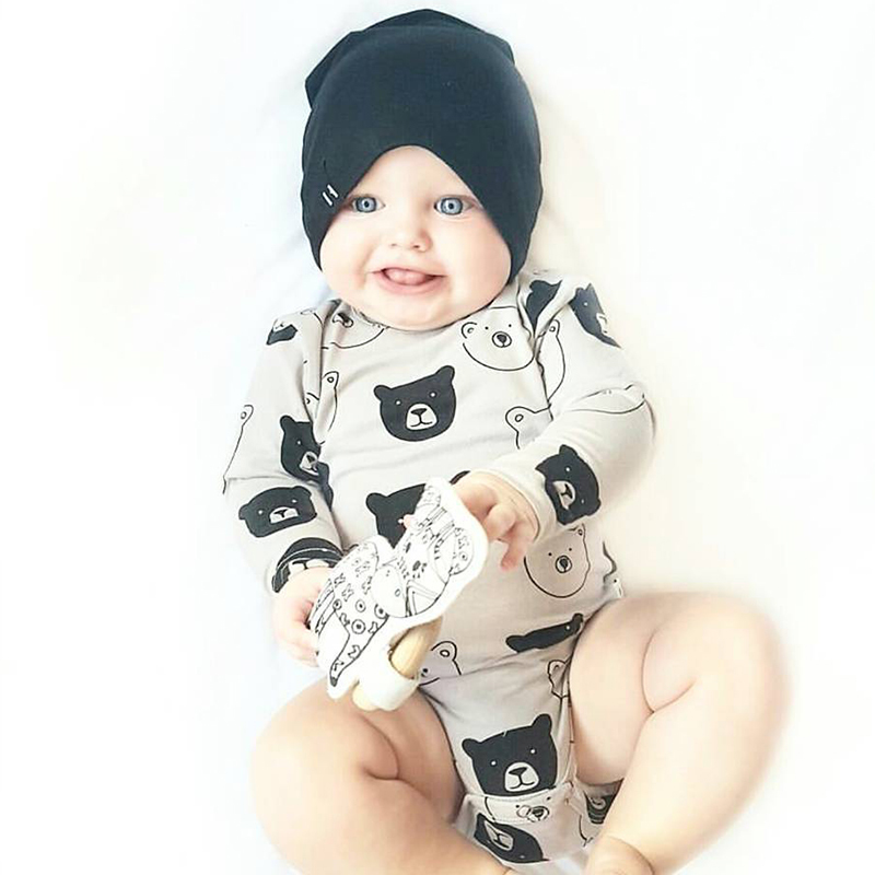 ins black and white bear baby triangle khays pure cotton baby spring summer long sleeve sweaters newborn out climbing clothes