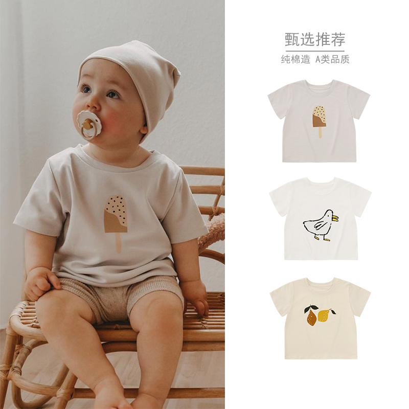 Summer New Style ins Trendy Baby Clothes Printed Short-Sleeve T-Shirt for Boys and Girls Aged 3 Years Old, Casual Tops for Children
