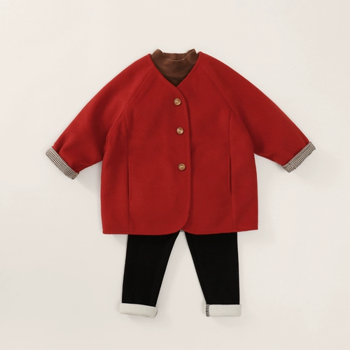 Красное зимнее шерстяное пальто, праздничнная детская куртка, увеличенная толщина