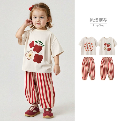 Нарукавники для девочек, летний комплект, футболка, штаны, короткий рукав, европейский стиль, 2 шт