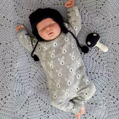 ins knitted baby one-piece Autumn and winter double-layer thickened cotton long-sleeved sweater climbing suit baby newborn romper