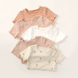 Детская летняя футболка с коротким рукавом, приятные телу детские наклейки, в западном стиле, детская одежда, круглый воротник