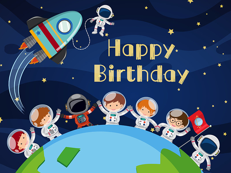 Full moon 100th birthday baby feast poster starry sky astronaut space birthday party background layout decorative balloons