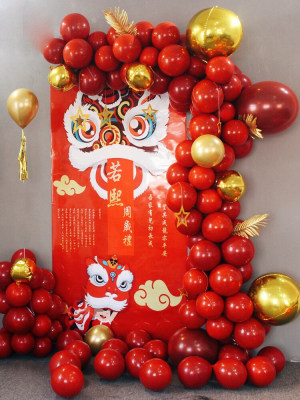 Chinese-style baby feast birthday poster Chinese style red one-year-old banquet layout background cloth catch week hundred days banquet poster wall