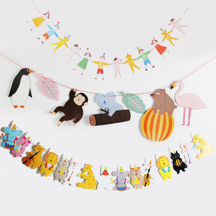 Baby's one-year-old banquet layout pull flag cartoon animal ornaments birthday party dress up supplies children's full moon hundred day banquet