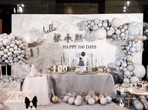 Gray marble birthday background cloth baby year-old party decoration poster full moon 100 days banquet background s-265